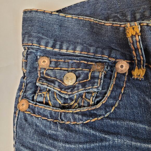 TRUE RELIGION LOGAN SUPER T Flap Y2K Men's Jeans 38X31 Regular Fit Blue K12832 - Picture 9 of 16